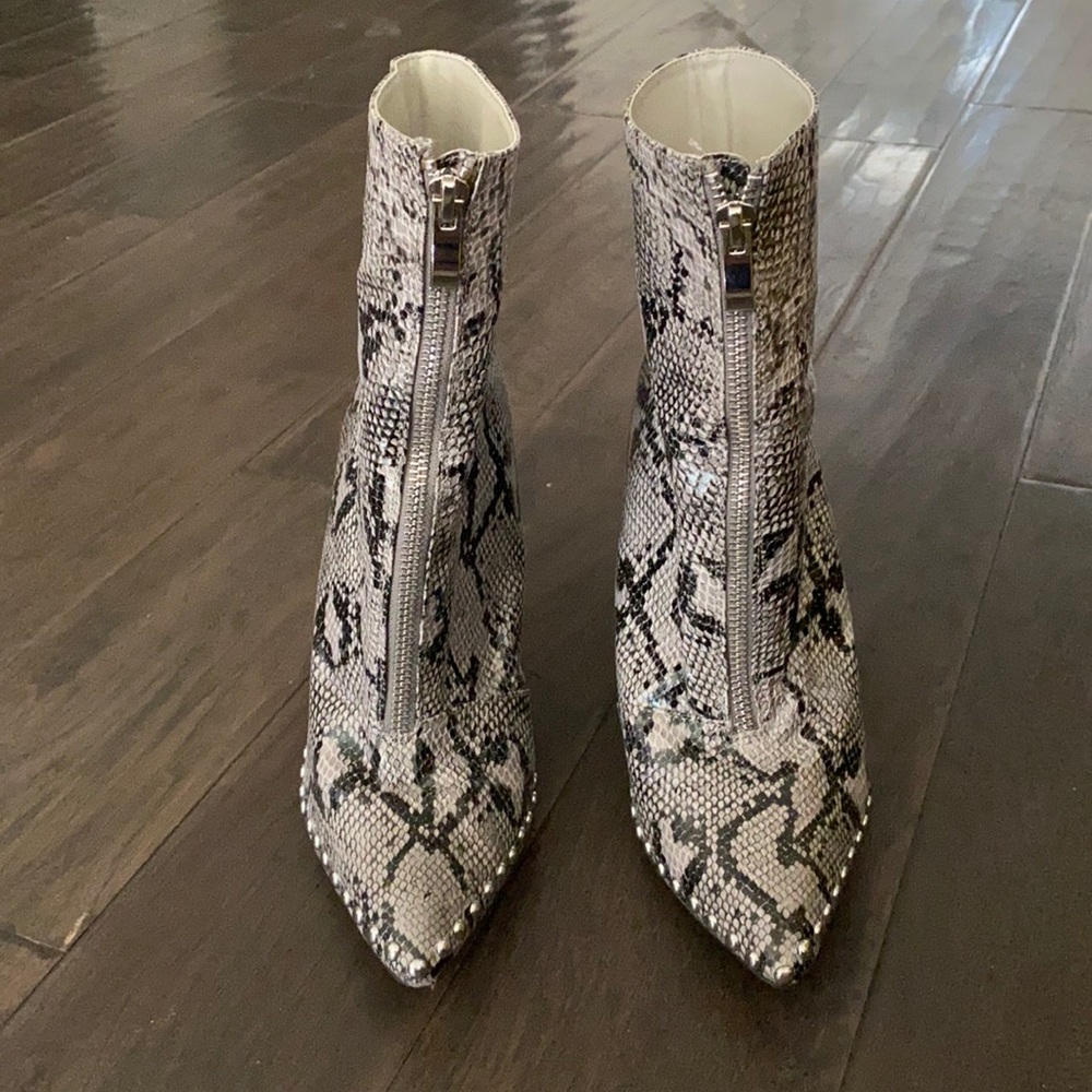 Black and White Snake Python Ankle Boots